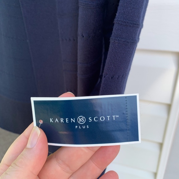 NWT Karen Scott Navy Stripe Open Front Cardigan - Picture 5 of 7